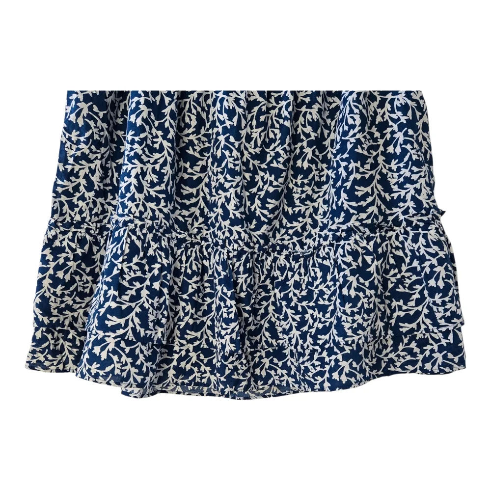 J. Crew Women's Navy/White Print Elastic Waist Ruffle Mini  Skirt - Picture 5 of 10